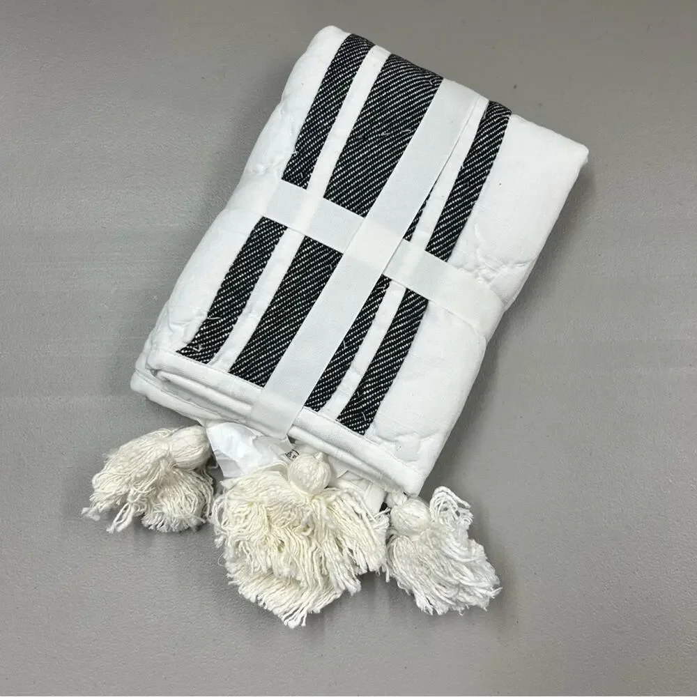 Pottery Barn Mesa Pillow Sham Cover Tassel Stripe Standard Cotton Quilted NWT